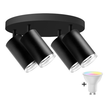 LED RGBW dimmable bathroom spotlight TURYN 4xGU10/6.5W/230V 2700-6500K Wi-Fi IP44 black