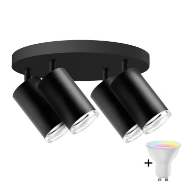 LED RGBW dimmable bathroom spotlight TURYN 4xGU10/6.5W/230V 3000K IP44 black