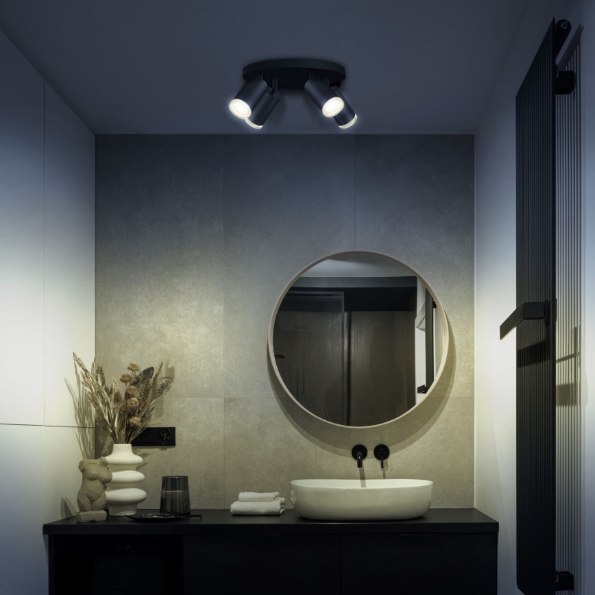 TURYN LED RGBW Dimmable Bathroom Spotlight — 4× GU10 / 6W / 230V / 3000K / IP44, Black, with Remote Control