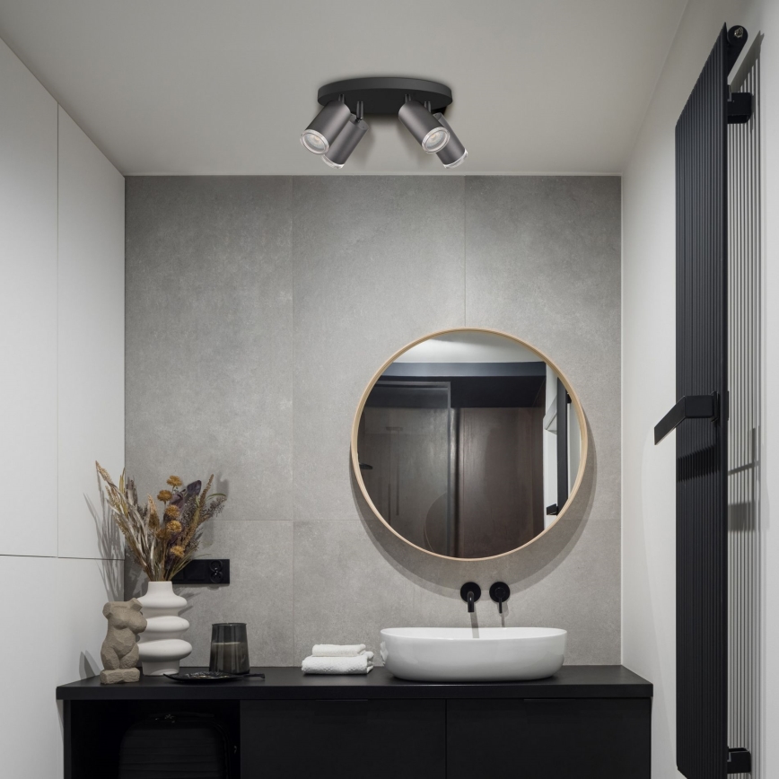 TURYN LED RGBW Dimmable Bathroom Spotlight — 4× GU10 / 6W / 230V / 3000K / IP44, Black, with Remote Control
