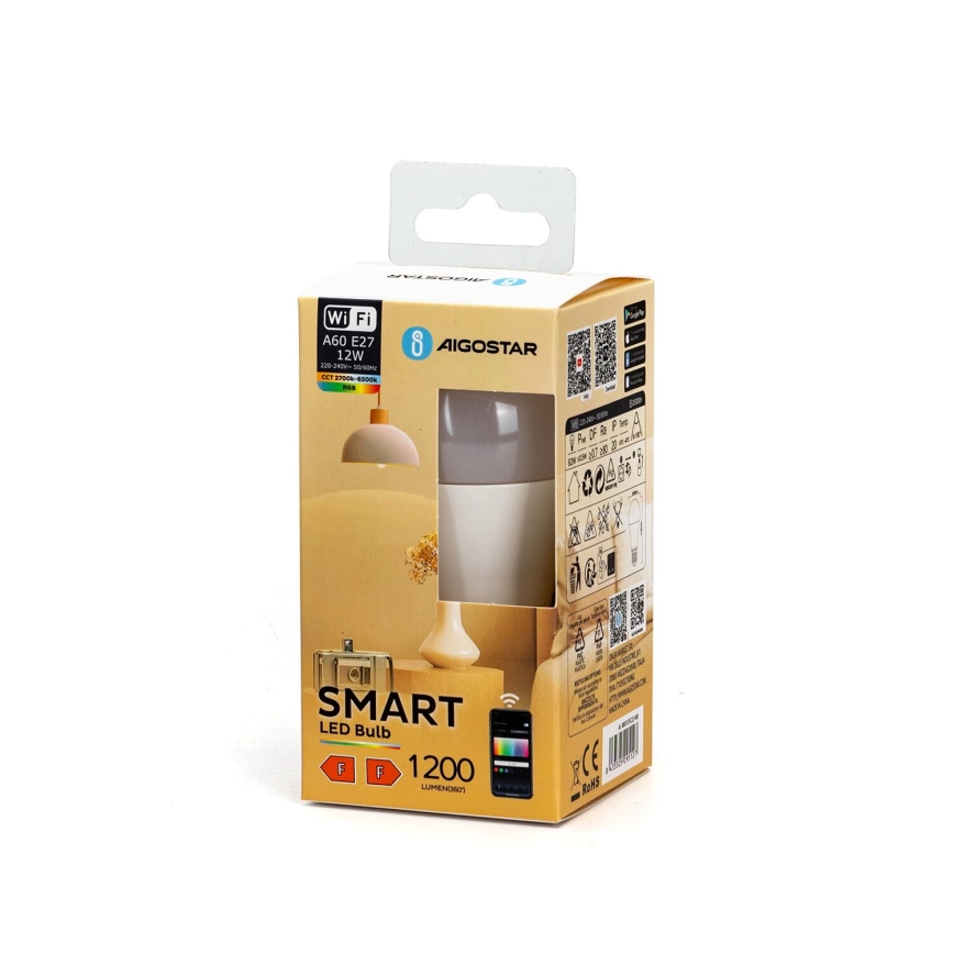 LED RGBW Dimmable bulb A60 E27/12W/230V 2700-6500K Wi-Fi - Aigostar