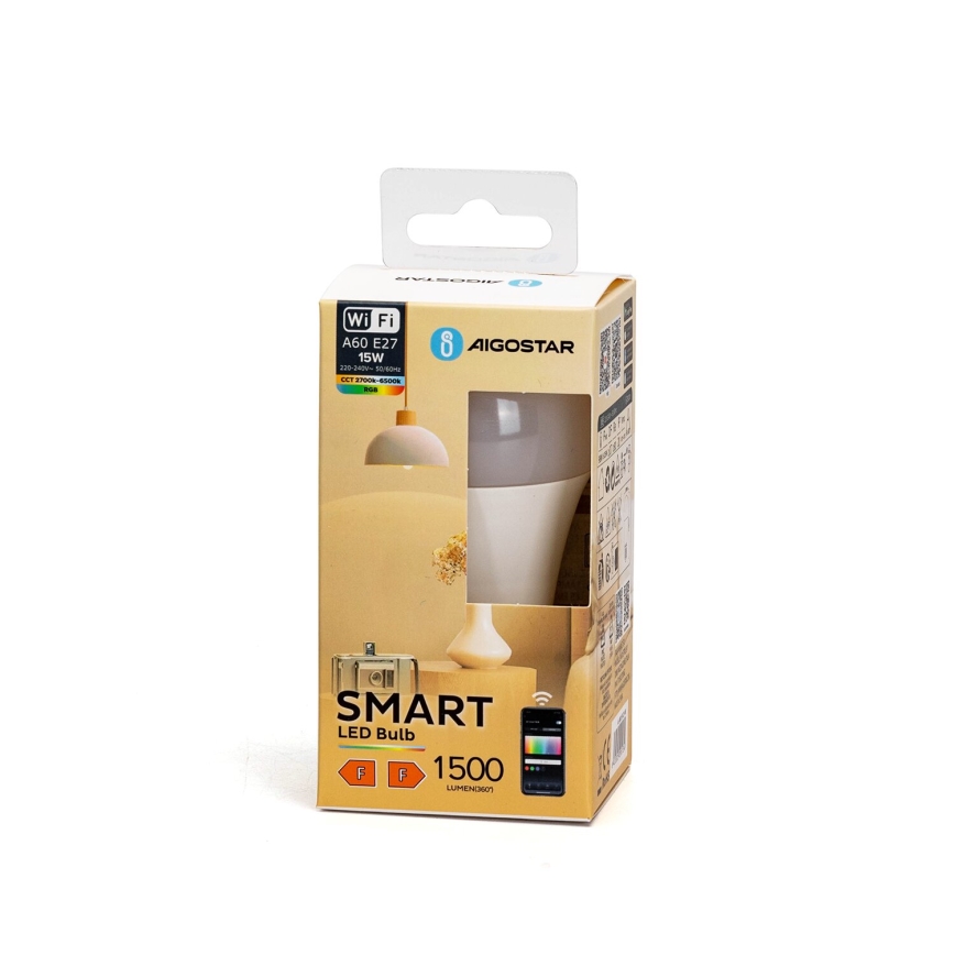 LED RGBW Dimmable bulb A60 E27/15W/230V 2700-6500K Wi-Fi - Aigostar