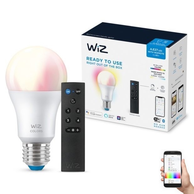 LED RGBW Dimmable bulb A60 E27/8,5W/230V 2200-6500K  CRI 90 Wi-Fi + remote control - WiZ