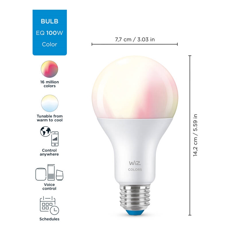 LED RGBW Dimmable bulb A67 E27/13W/230V 2200-6500K CRI 90 Wi-Fi -WiZ