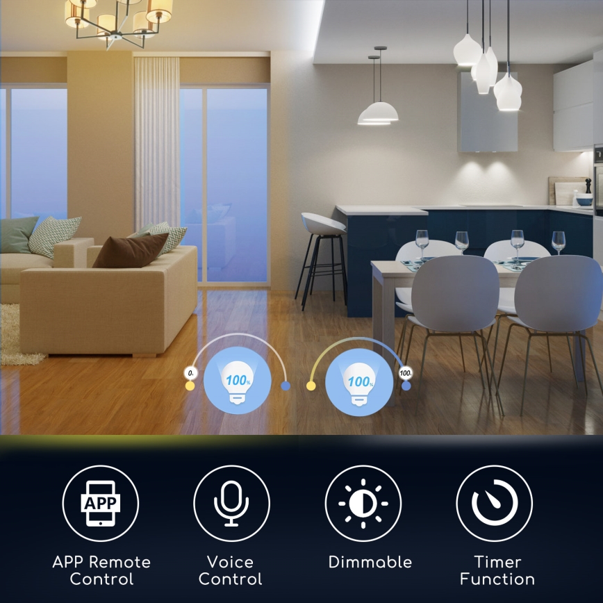 LED RGBW Dimmable bulb C37 E27/5W/230V 3000-6500K Wi-Fi - Aigostar