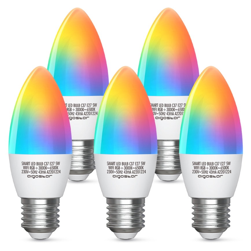 LED RGBW Dimmable bulb C37 E27/5W/230V 3000-6500K Wi-Fi - Aigostar