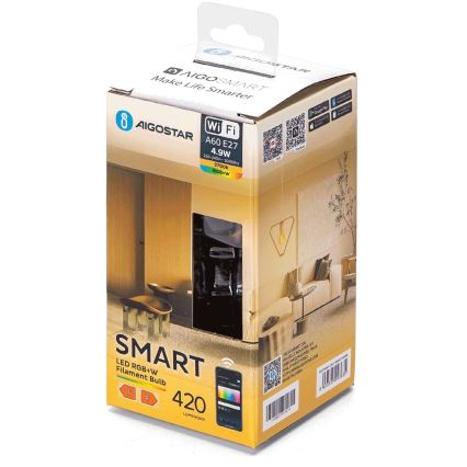 LED RGBW Dimmable bulb FILAMENT A60 E27/4,9W/230V 2700K Wi-Fi - Aigostar