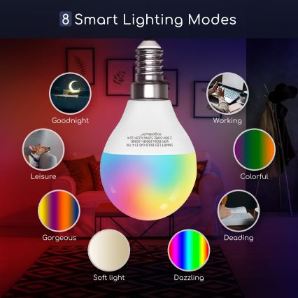 LED RGBW Dimmable bulb G45 E14/7W/230V 3000-6500K Wi-Fi - Aigostar
