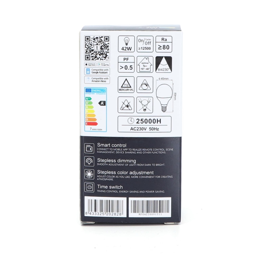 LED RGBW Dimmable bulb G45 E14/7W/230V 3000-6500K Wi-Fi - Aigostar