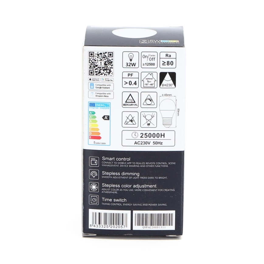 LED RGBW Dimmable bulb G45 E27/5W/230V 3000-6500K Wi-Fi - Aigostar
