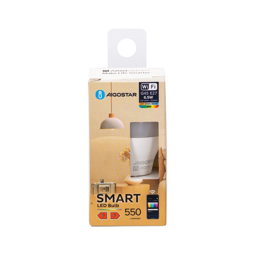 LED RGBW Dimmable bulb G45 E27/6,5W/230V 2700-6500K Wi-Fi - Aigostar