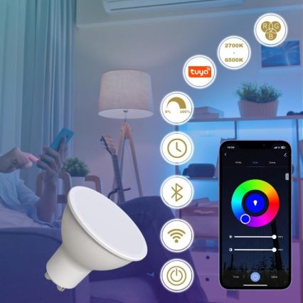 LED RGBW Dimmable bulb GU10/4,5W/230V 2700-6500K Wi-Fi Tuya