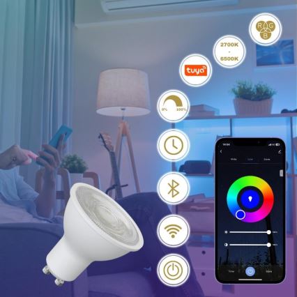 LED RGBW Dimmable bulb GU10/4,5W/230V 2700-6500K Wi-Fi Tuya
