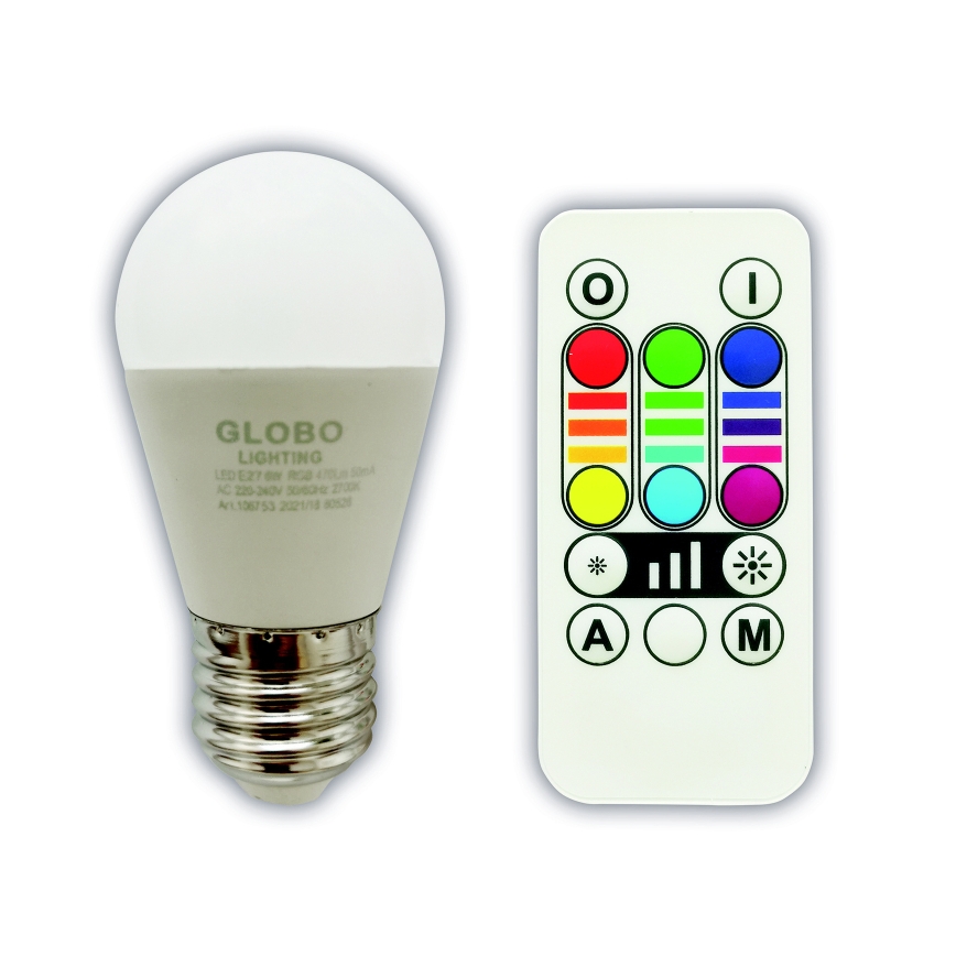 LED RGBW Dimmable bulb E27/6W/230V 3000K + remote control - Globo