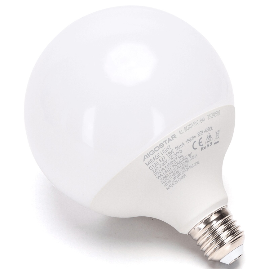 LED RGBW Dimmable bulb MESH G120 E27/18W/230V 6500K + remote control - Aigostar
