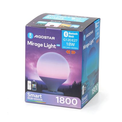 LED RGBW Dimmable bulb MESH G120 E27/18W/230V 6500K + remote control - Aigostar