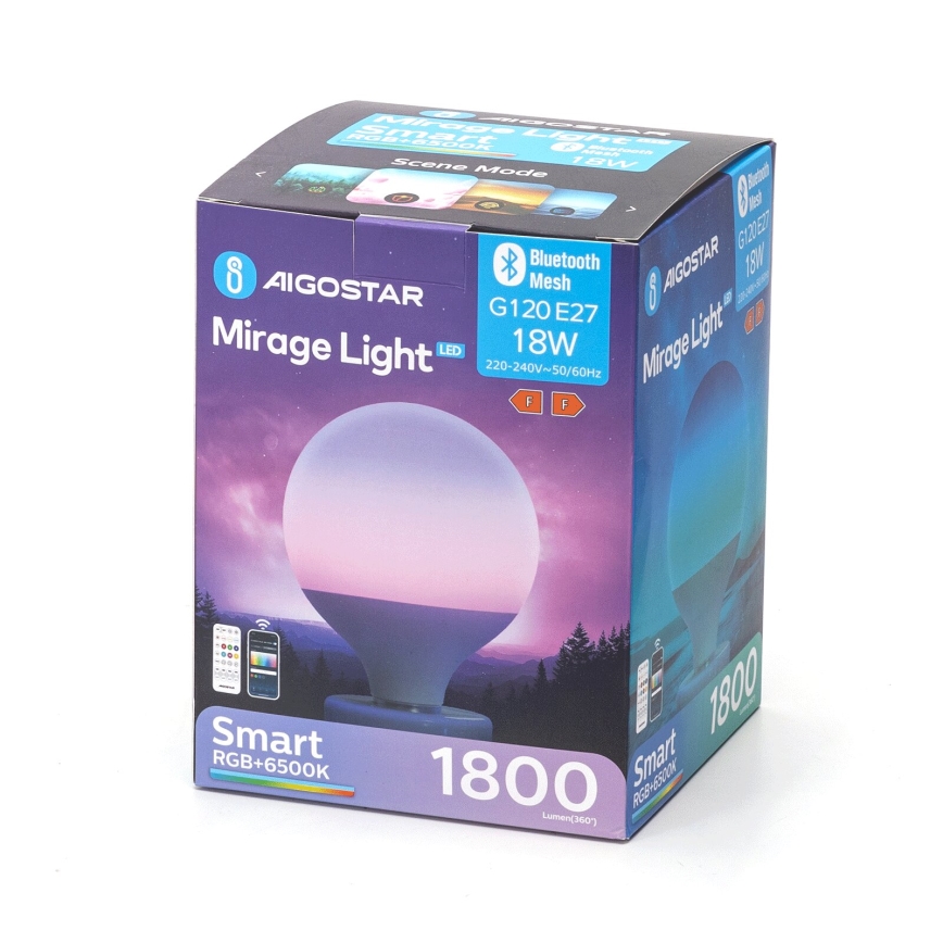 LED RGBW Dimmable bulb MESH G120 E27/18W/230V 6500K + remote control - Aigostar