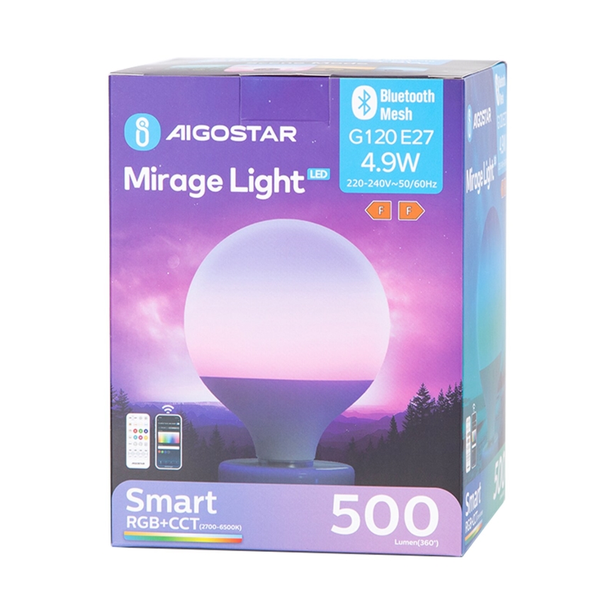 LED RGBW Dimmable bulb MESH G120 E27/4,9W/230V 2700-6500K + remote control - Aigostar