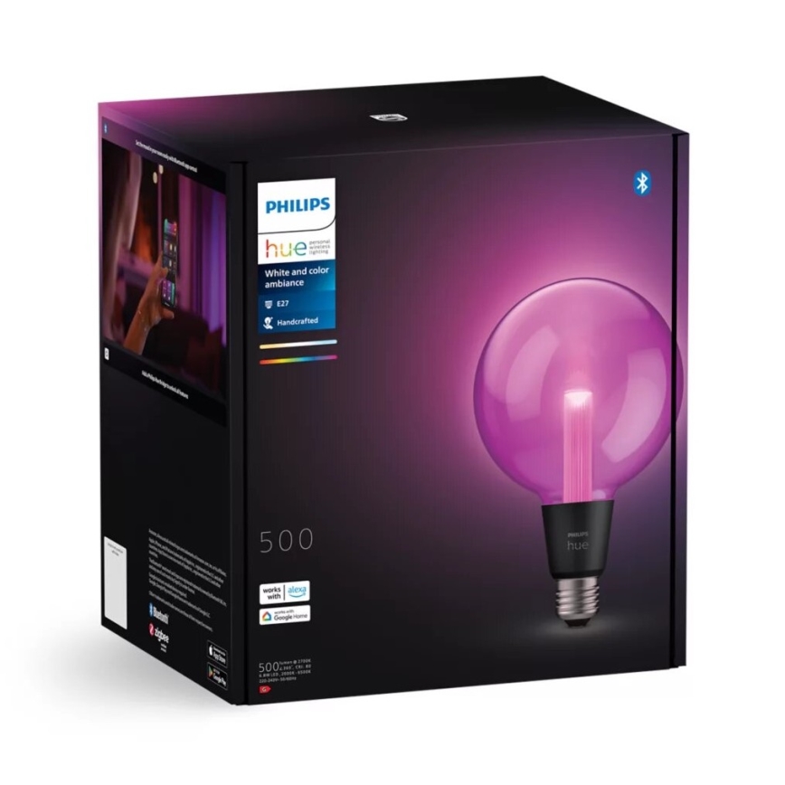 LED RGBW Dimmable bulb Philips Hue White And Color Ambiance G125 E27/6,8W/230V 2000-6500K
