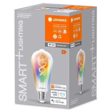 LED RGBW Dimmable bulb SMART+ FILAMENT EDISON ST64 E27/4,8W/230V 2700-6500K Wi-Fi - Ledvance