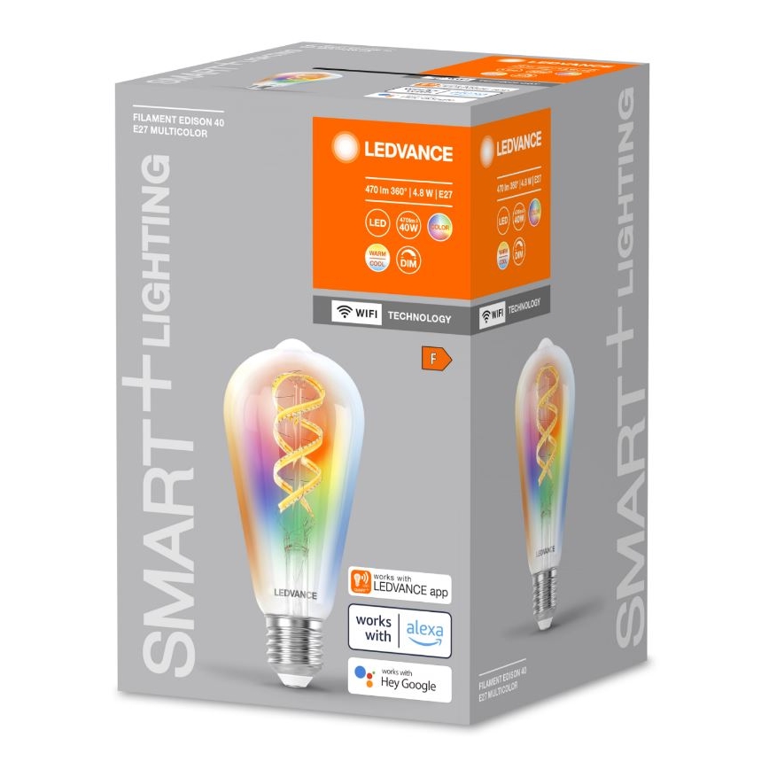 LED RGBW Dimmable bulb SMART+ FILAMENT EDISON ST64 E27/4,8W/230V 2700-6500K Wi-Fi - Ledvance
