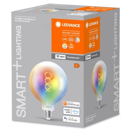 LED RGBW Dimmable bulb SMART+ FILAMENT E27/4,8W/230V 2700-6500K Wi-Fi - Ledvance