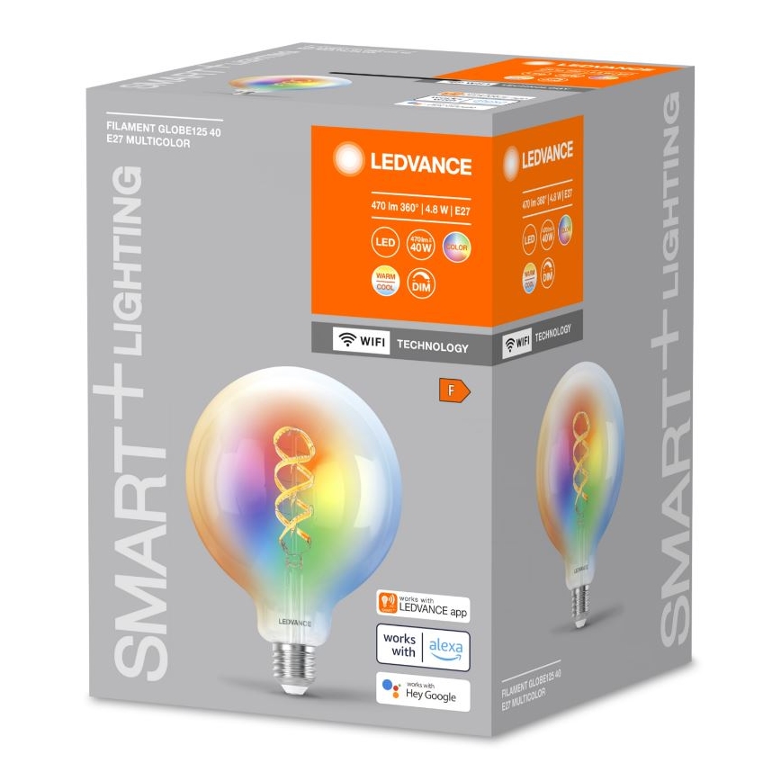 LED RGBW Dimmable bulb SMART+ FILAMENT E27/4,8W/230V 2700-6500K Wi-Fi - Ledvance