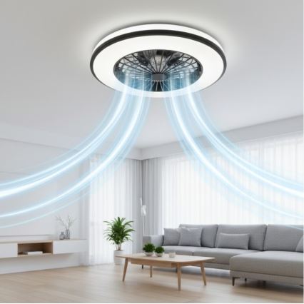 VENTELUX LED RGBW Dimmable Ceiling Light with Fan, 48 W, 230 V, 3000/4000/6500 K, Ø 48.5 cm, Black + Remote Control