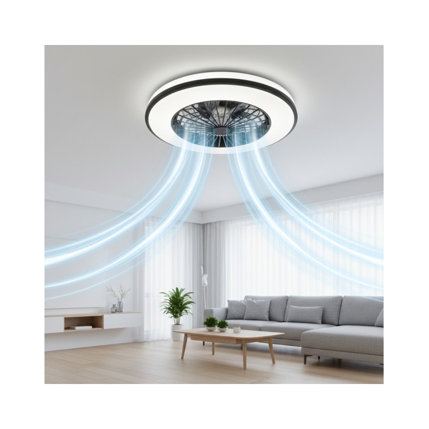 VENTELUX LED RGBW Dimmable Ceiling Light with Fan, 48 W, 230 V, 3000/4000/6500 K, Ø 48.5 cm, Black + Remote Control