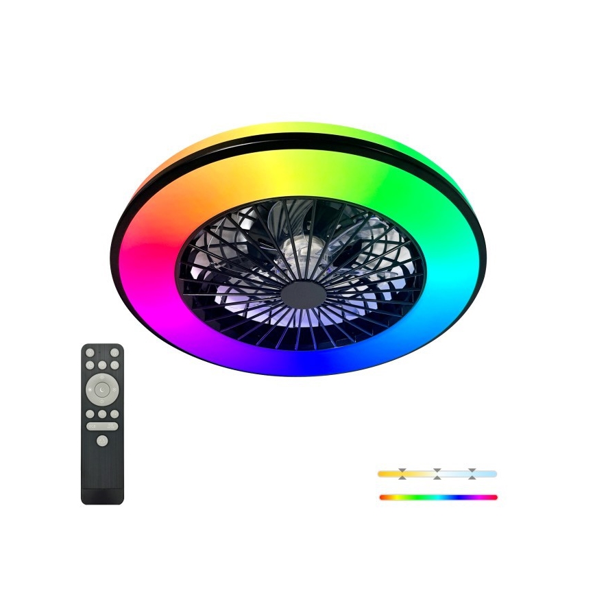 VENTELUX LED RGBW Dimmable Ceiling Light with Fan, 48 W, 230 V, 3000/4000/6500 K, Ø 48.5 cm, Black + Remote Control