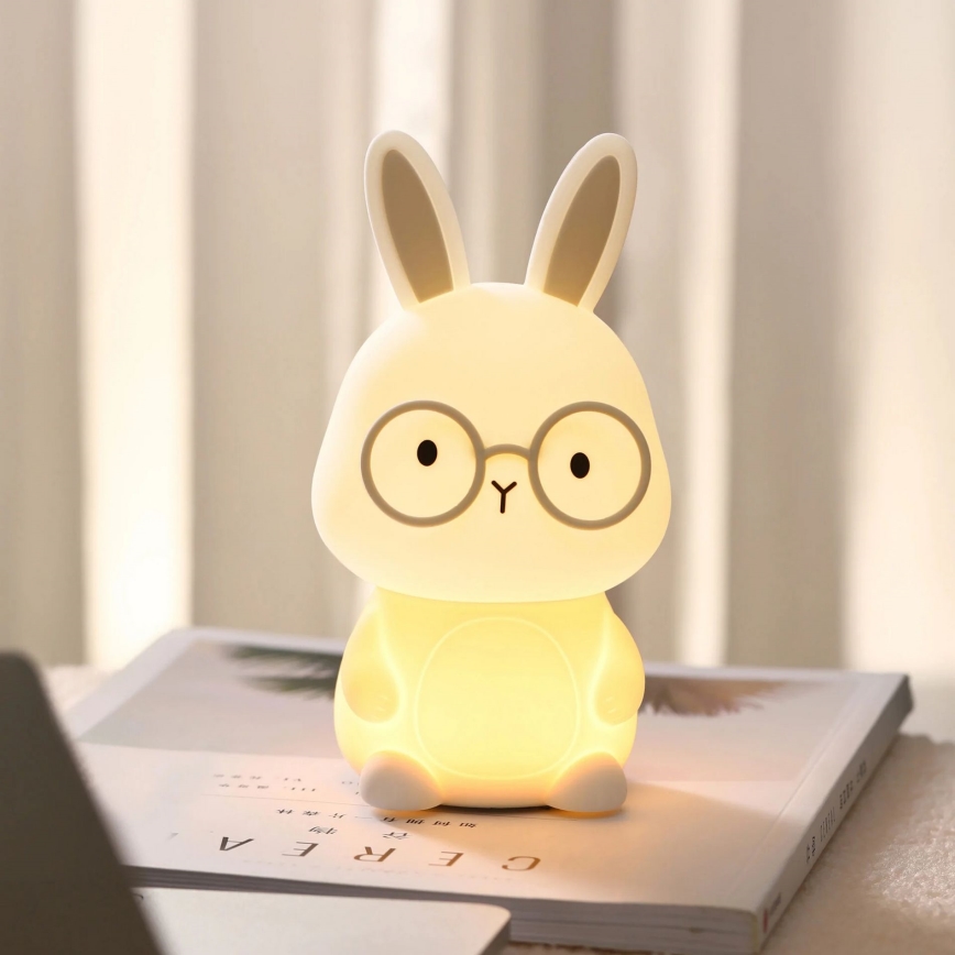LED RGBW Dimmable children's touch lamp FLORKA LED/1W/5V USB 1200 mAh bunny white/grey