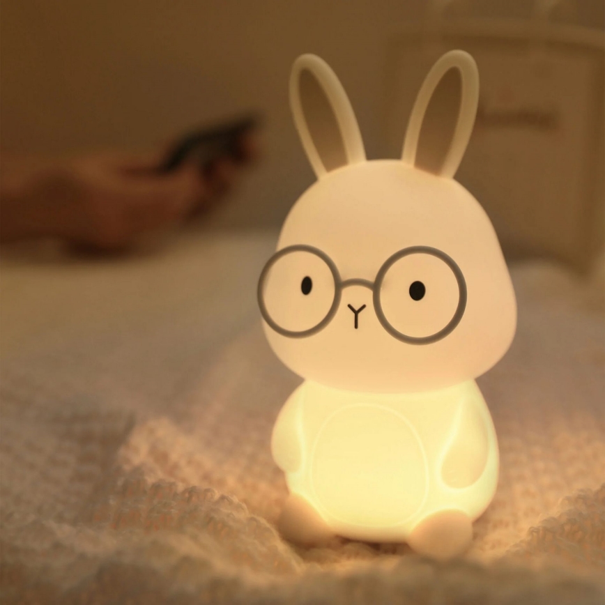 LED RGBW Dimmable children's touch lamp FLORKA LED/1W/5V USB 1200 mAh bunny white/grey