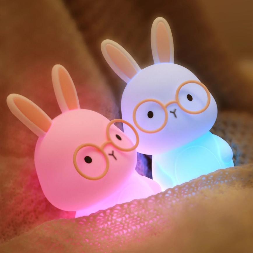 LED RGBW Dimmable children's touch lamp FLORKA LED/1W/5V USB 1200 mAh bunny white/pink
