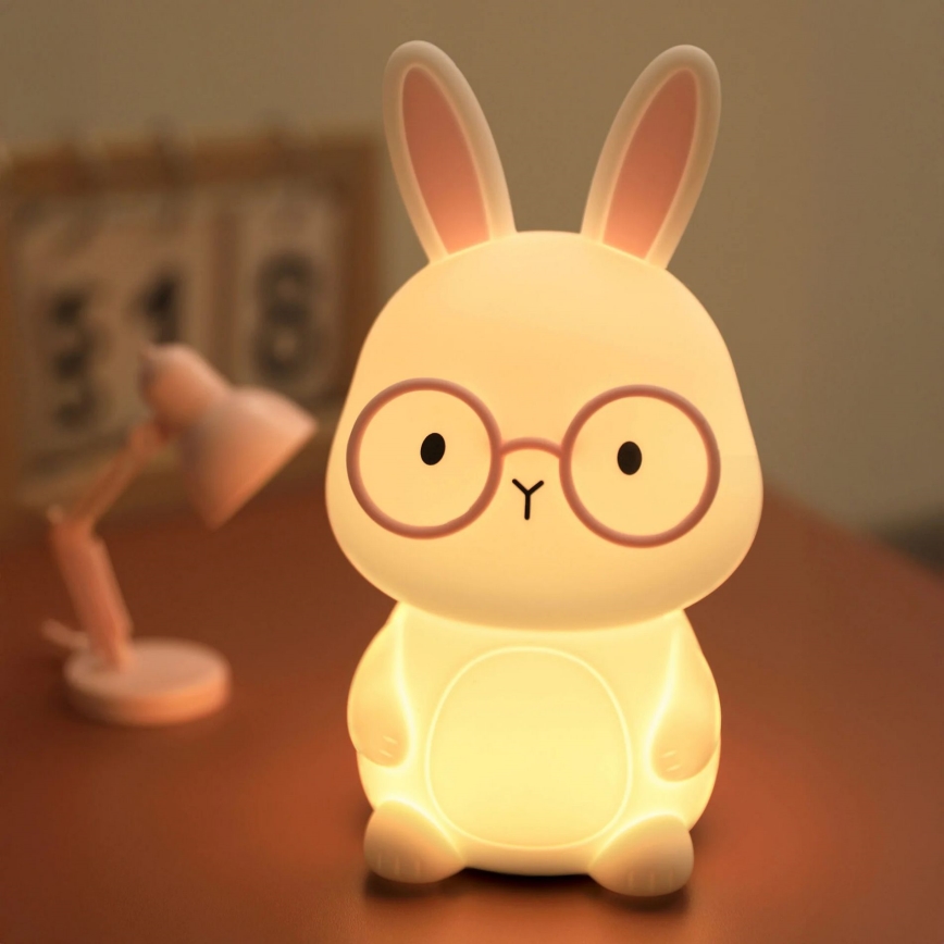 LED RGBW Dimmable children's touch lamp FLORKA LED/1W/5V USB 1200 mAh bunny white/pink
