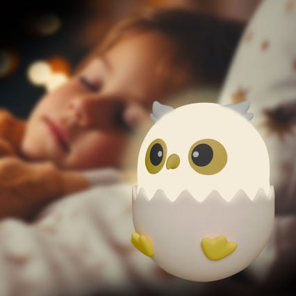 LED RGBW Dimmable children's touch lamp OWL LED/1W/5V USB 1200 mAh owl pink