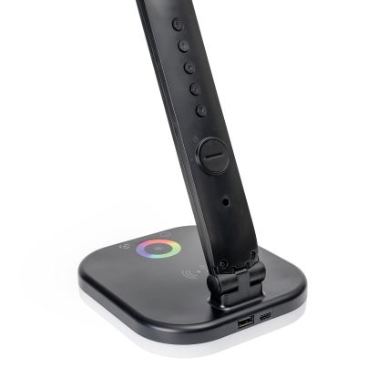 LED RGBW Dimmable touch table lamp with wireless charging, LCD display and USB port MAGNUS LED/6W/5V 3000-6500K black