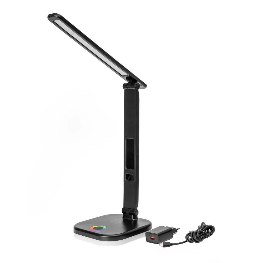 LED RGBW Dimmable touch table lamp with wireless charging, LCD display and USB port MAGNUS LED/6W/5V 3000-6500K black