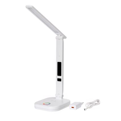 LED RGBW Dimmable touch table lamp with wireless charging, display and USB port MAGNUS LED/6W/5V 3000-6500K white