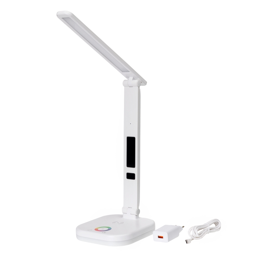 LED RGBW Dimmable touch table lamp with wireless charging, display and USB port MAGNUS LED/6W/5V 3000-6500K white