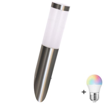 LED RGBW dimmable outdoor wall light LIVIA 1x E27/6.5W/230V 2700-6500K Wi-Fi IP44 silver