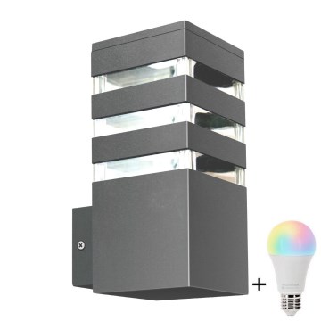 LED RGBW Dimmable Outdoor Wall Light TEKSAS 1xE27/12W/230V 2700-6500K Wi-Fi IP44 Anthracite