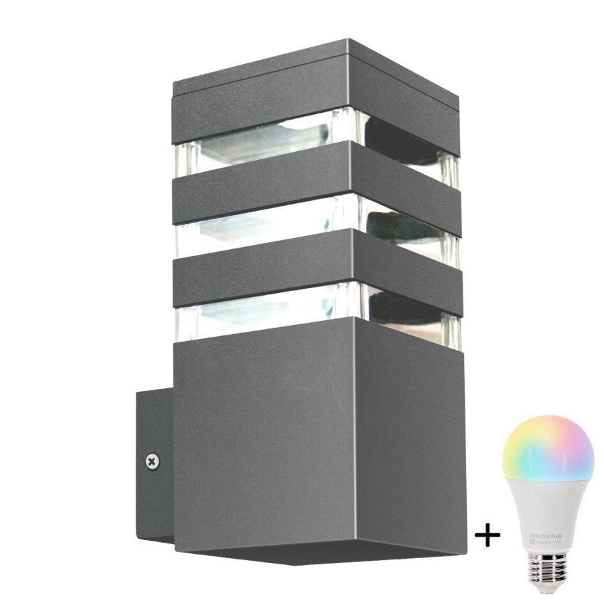 LED RGBW Dimmable Outdoor Wall Light TEKSAS 1xE27/12W/230V 2700-6500K Wi-Fi IP44 Anthracite