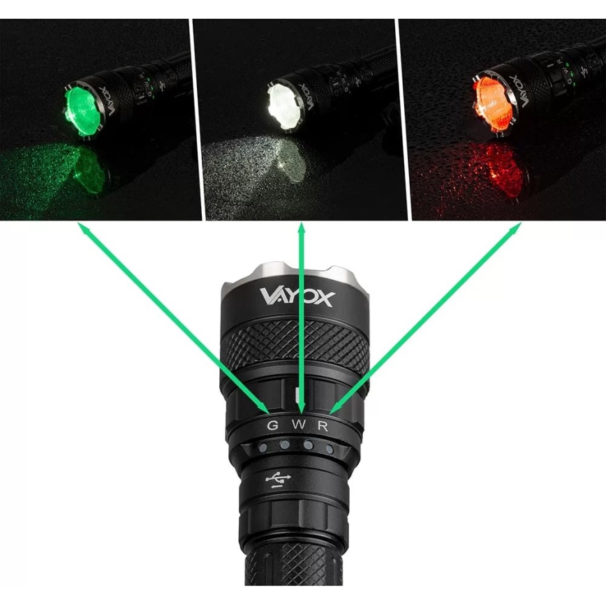 LED RGBW Dimmable rechargeable flashlight LED/15W/5V IP66 1500 shiny 2000 mAh