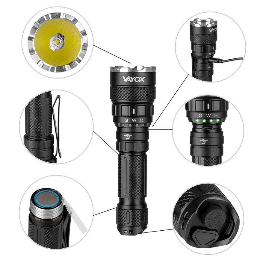 LED RGBW Dimmable rechargeable flashlight LED/15W/5V IP66 1500 shiny 2000 mAh