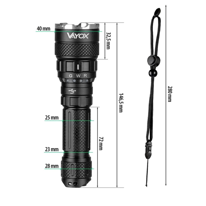 LED RGBW Dimmable rechargeable flashlight LED/15W/5V IP66 1500 shiny 2000 mAh