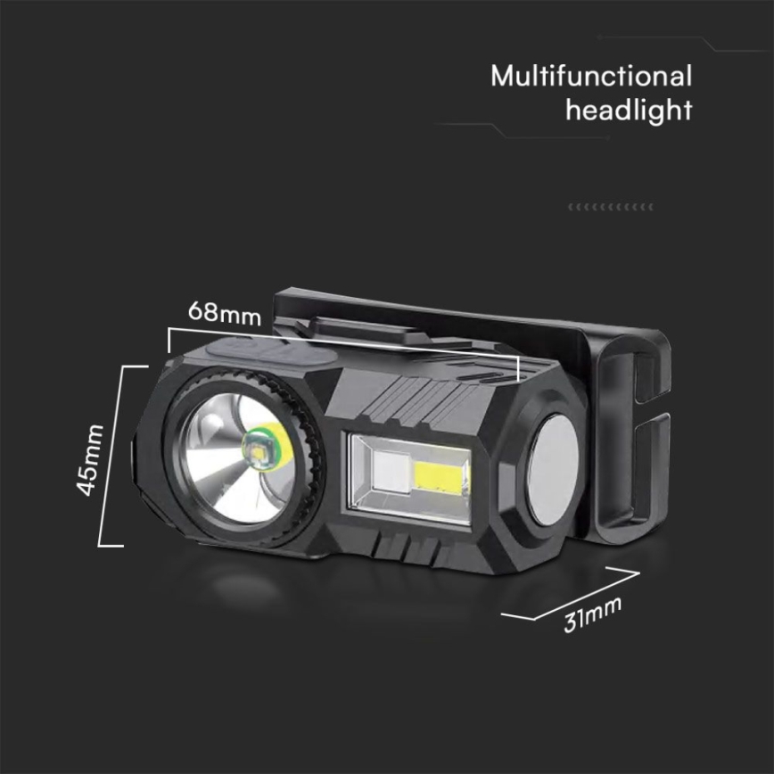 LED RGBW Dimmable rechargeable headlamp USB LED/3W/5V IP43 190 lm 24 h