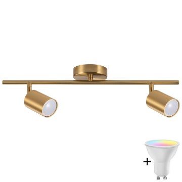 LED RGBW dimmable spotlight GOLDI 2×GU10 / 6.5W / 230V, 2700–6500K, Wi‑Fi, gold