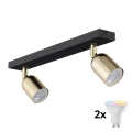 LED RGBW Dimmable spotlight TOP 2xGU10/6,5W/230V 2700-6500K black/gold