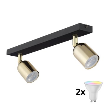 LED RGBW Dimmable spotlight TOP 2xGU10/6,5W/230V 2700-6500K black/gold