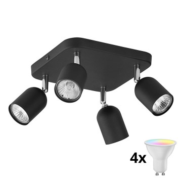 LED RGBW Dimmable spotlight TOP 4xGU10/6,5W/230V 2700-6500K black